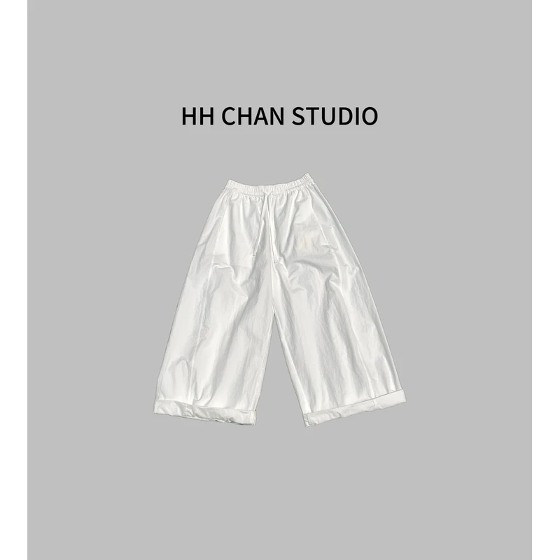 HH.CHAN“率性白裤”100%棉气球宽松九分白色松紧裤子HH52S36126