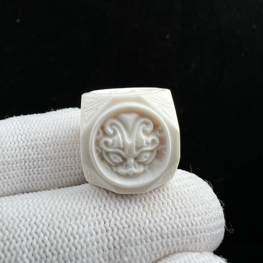 D2811天然猛犸牙四方神兽珠16.5x15.7mm支持鉴定 假一罚四