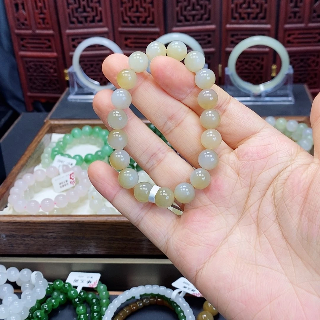 和田玉手串未镶嵌糖白10
