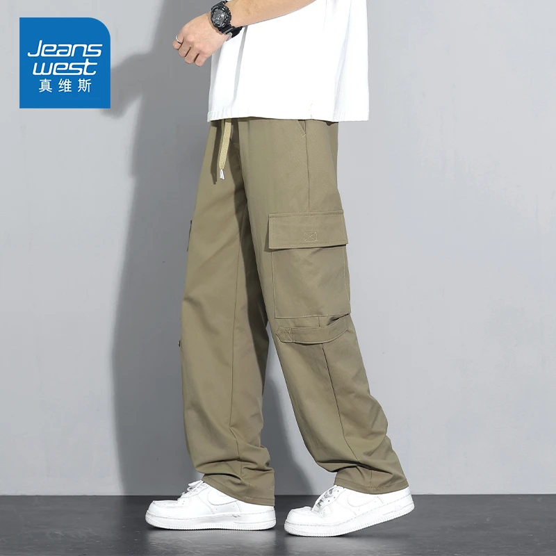 Jeanswest/真维斯新款男士宽松直筒休闲裤夏季潮流运动阔腿工装裤