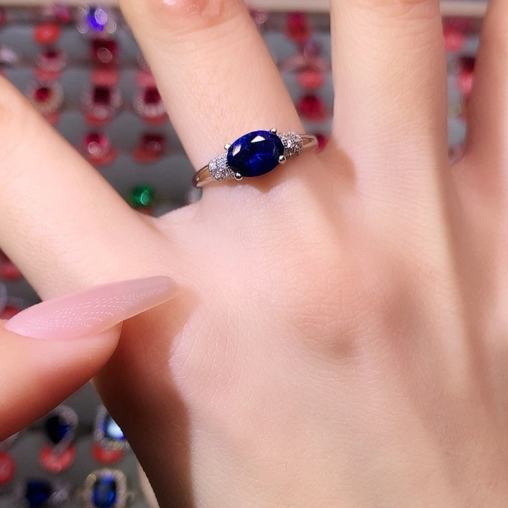 蓝宝石戒指银S925镶嵌