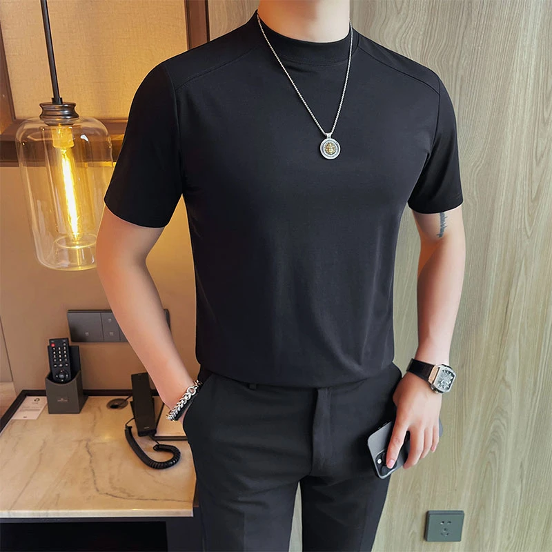 高级感夏季薄款男士短袖圆领纯色时尚百搭半袖韩版修身潮流T恤男