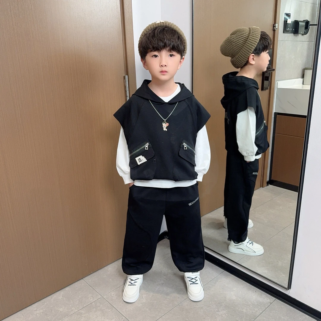 男童运动套装春秋款三件套2025新款儿童装衣服帅气男孩秋季马甲潮