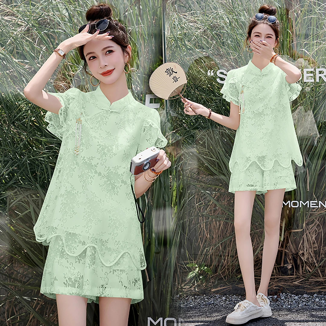 新中式国风套装女夏高级感复古刺绣气质名媛小香风短裤薄款两件套
