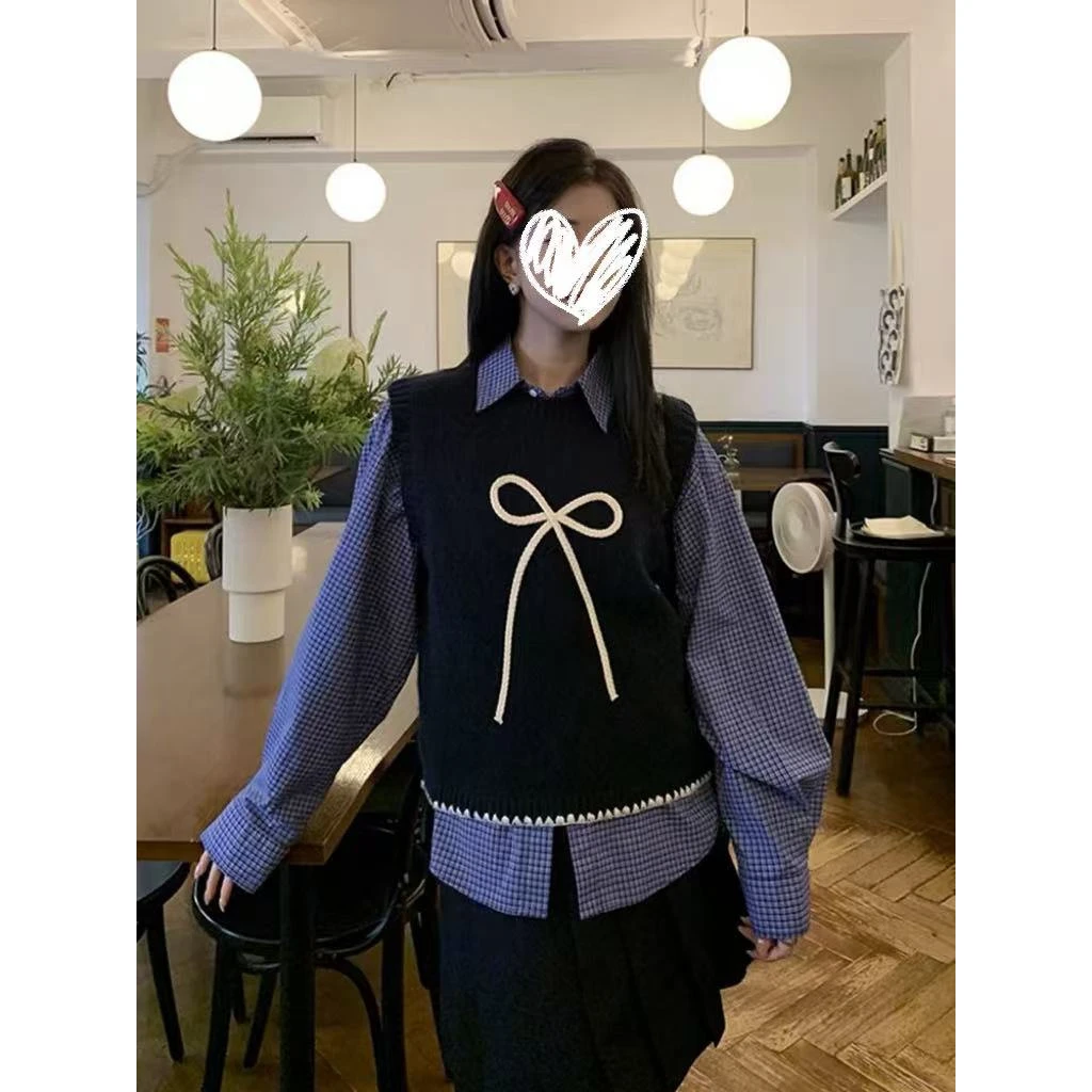 大码女装秋季一整套穿搭衬衫+马甲减龄显瘦两件套