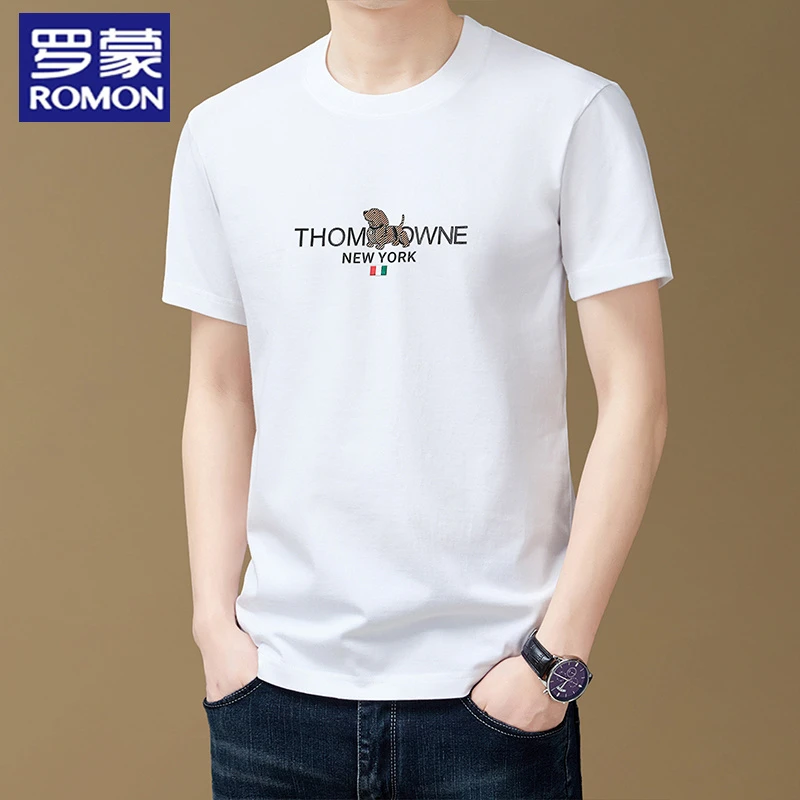 罗蒙时尚潮流夏季新款男士短袖T恤纯棉薄款透气圆领上衣休闲半袖