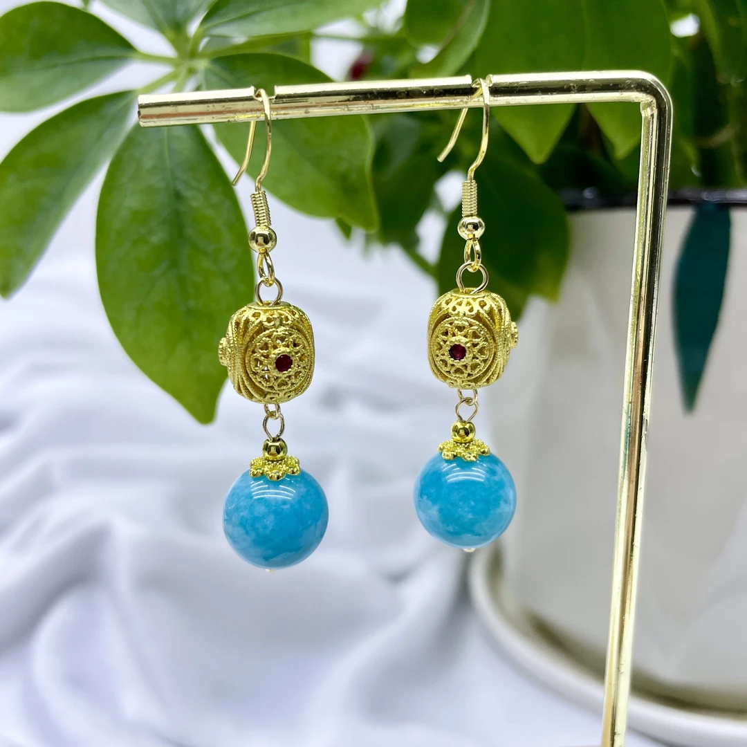 合金仿水晶耳饰 蓝色耳坠女款百搭复古耳饰古风原创手工饰品467