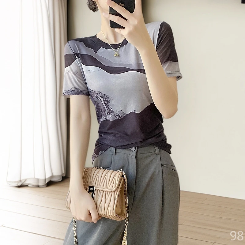 时髦套头衫半袖洋气衣服短袖女款爆款2025新款正版网纱上衣网红休