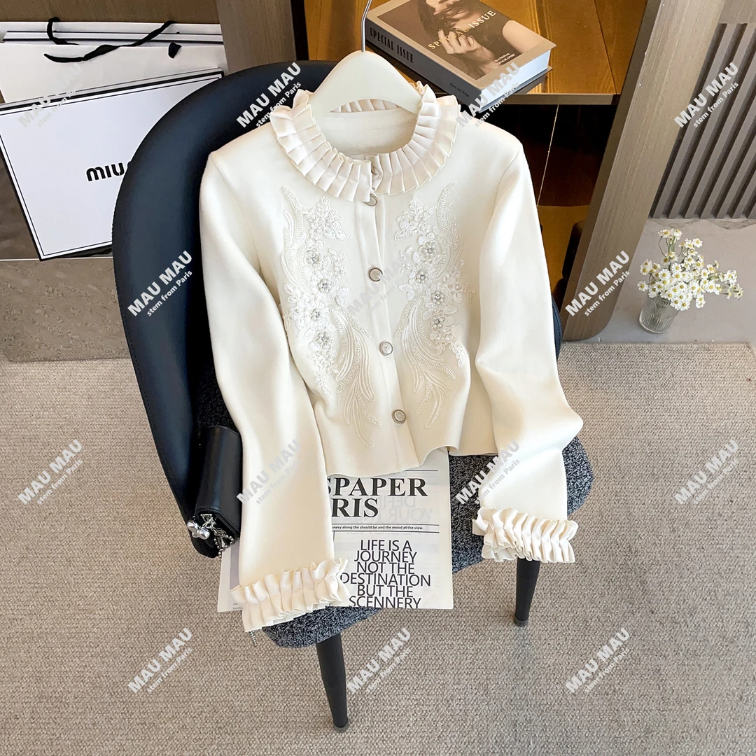 新款韩版重工设计刺绣花边立领小香风百搭短外套女MAU2131