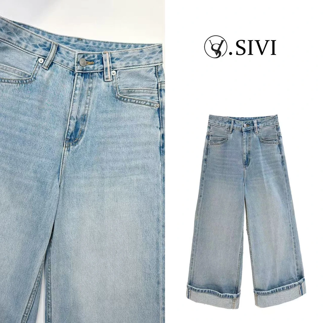 熙薇【桃红柳绿】2025春季新款时尚休闲百搭八分牛仔裤H1331