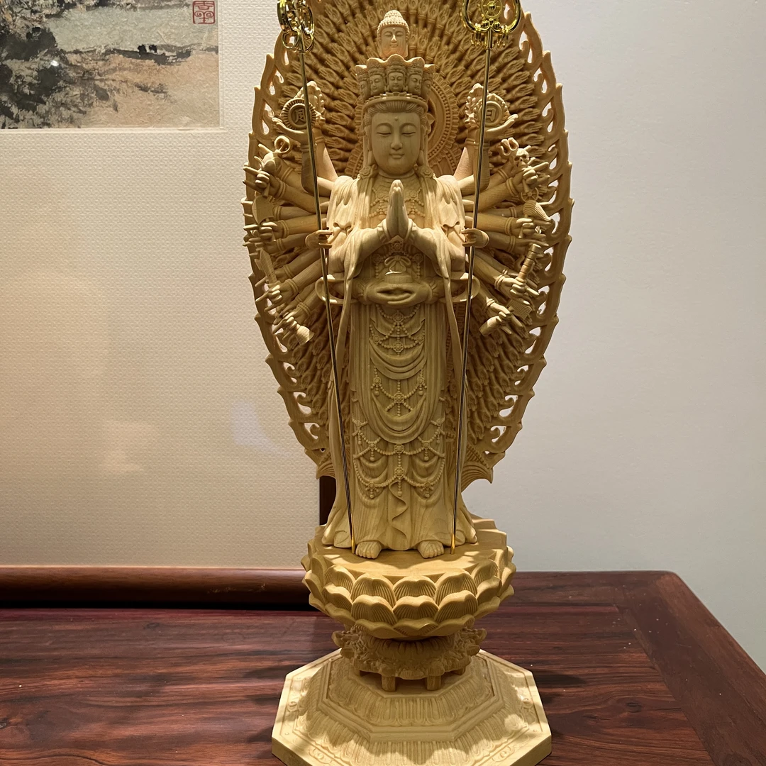 桧木雕刻佛像千手观音手工艺摆件78cm