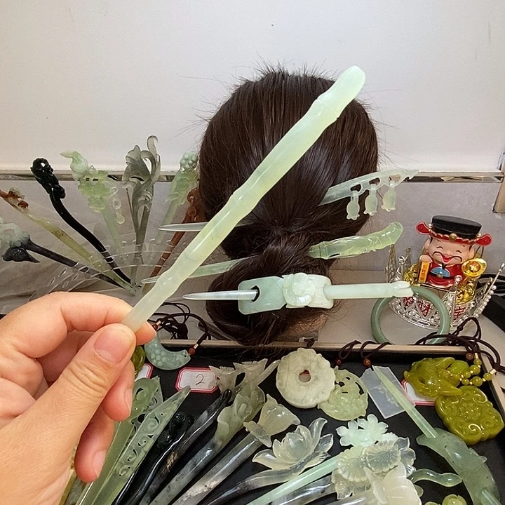 蛇纹石玉合金发饰竹子