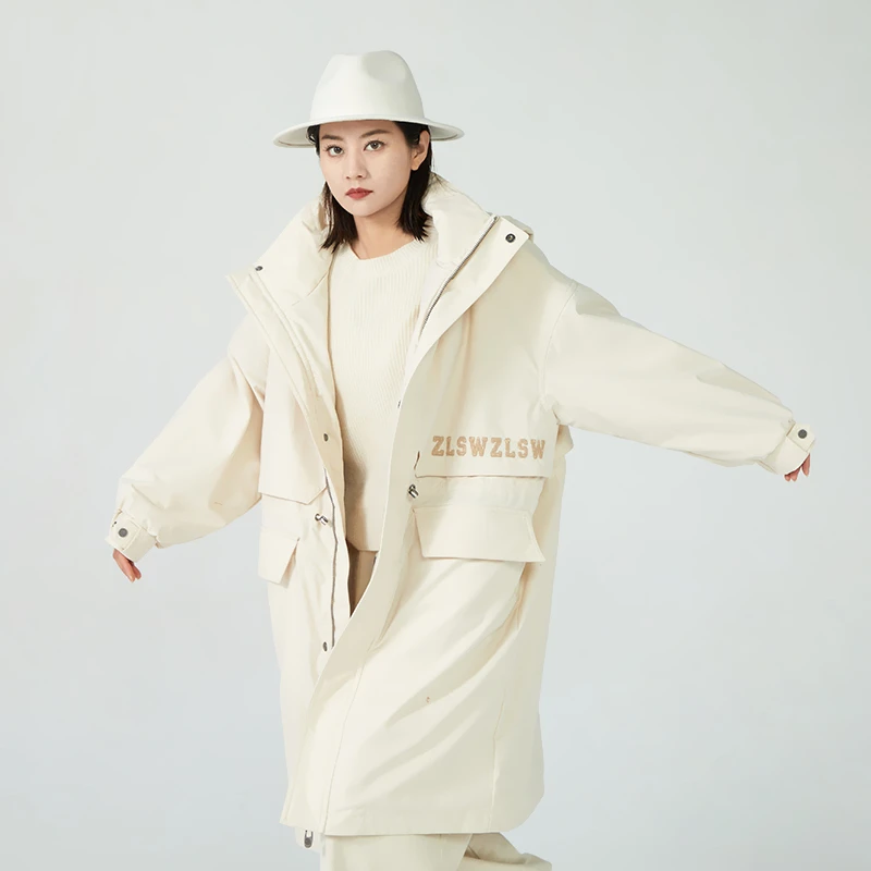 女装瑕疵品153241254宽松百搭休闲连帽刺绣加厚中长款棉服女冬款