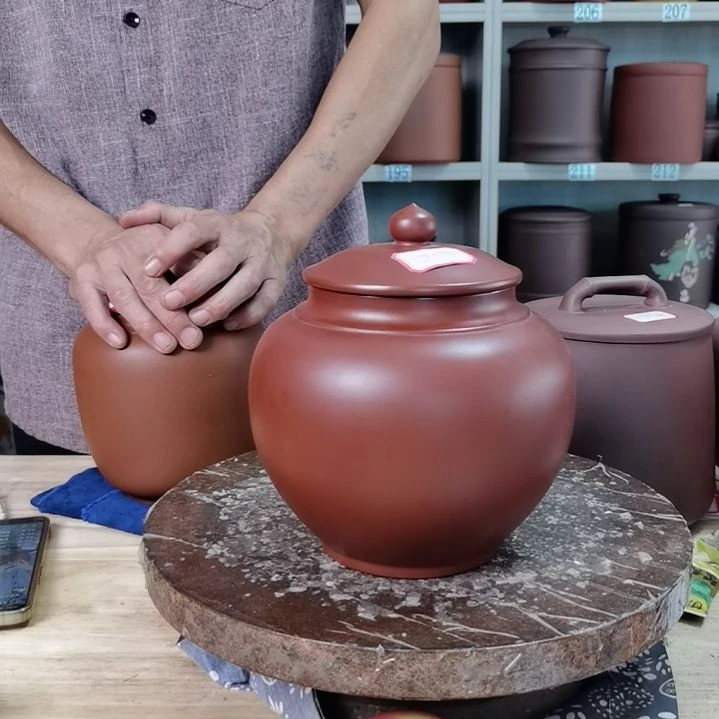 紫砂茶叶罐正品朱泥大红袍吸力罐全手工217