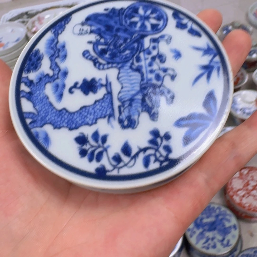 瓷片青花智圣出山盖置景德镇