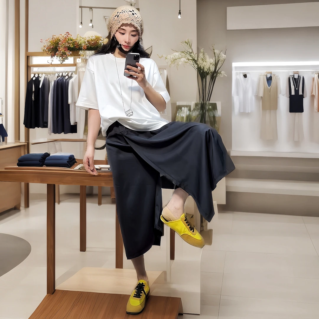 583暗夜流光，丝滑垂感黑系裙裤宽松黑色阔腿裤，一裤解锁N种穿搭