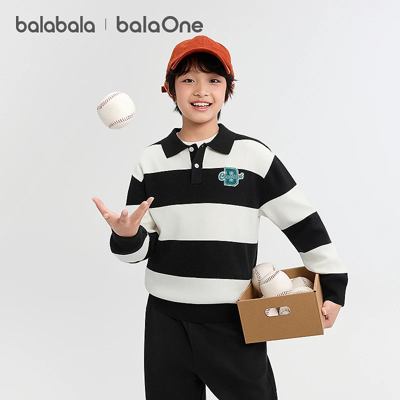 【balaOne】巴拉巴拉童装儿童毛衣男童2025秋季毛衫女童撞色条纹