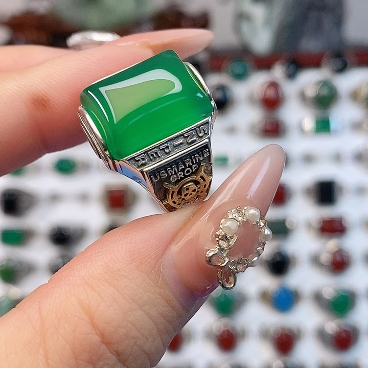 不***头玛瑙/玉髓银S925镶嵌戒指