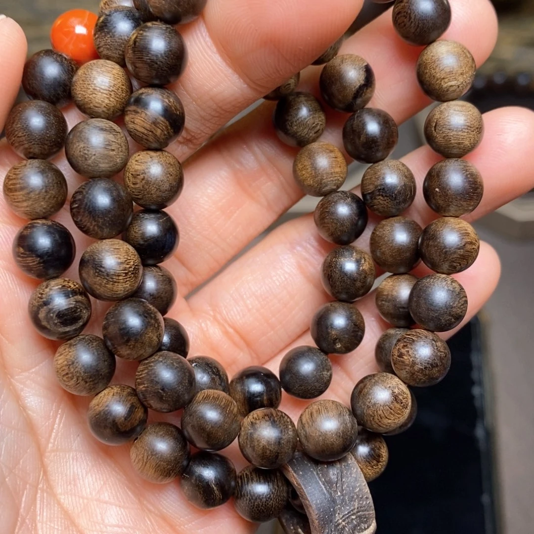 沉香手串越南芽庄白棋楠瘤疤08➕跑环沉香木雕