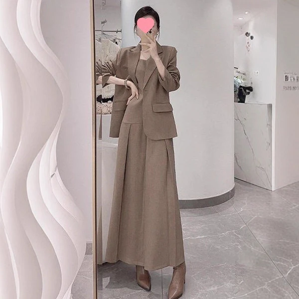 秋冬穿搭整套气场强大高端轻奢高级感时尚西装吊带连衣裙套装