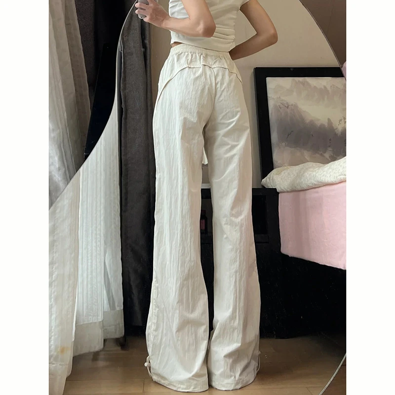 浅色冰丝速干松紧腰休闲裤女2025夏季薄款宽松显瘦运动束脚阔腿裤