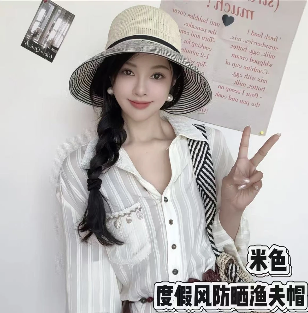 2025新款夏季可扎马尾空顶渔夫帽女可折叠透气太阳帽户外遮阳帽女