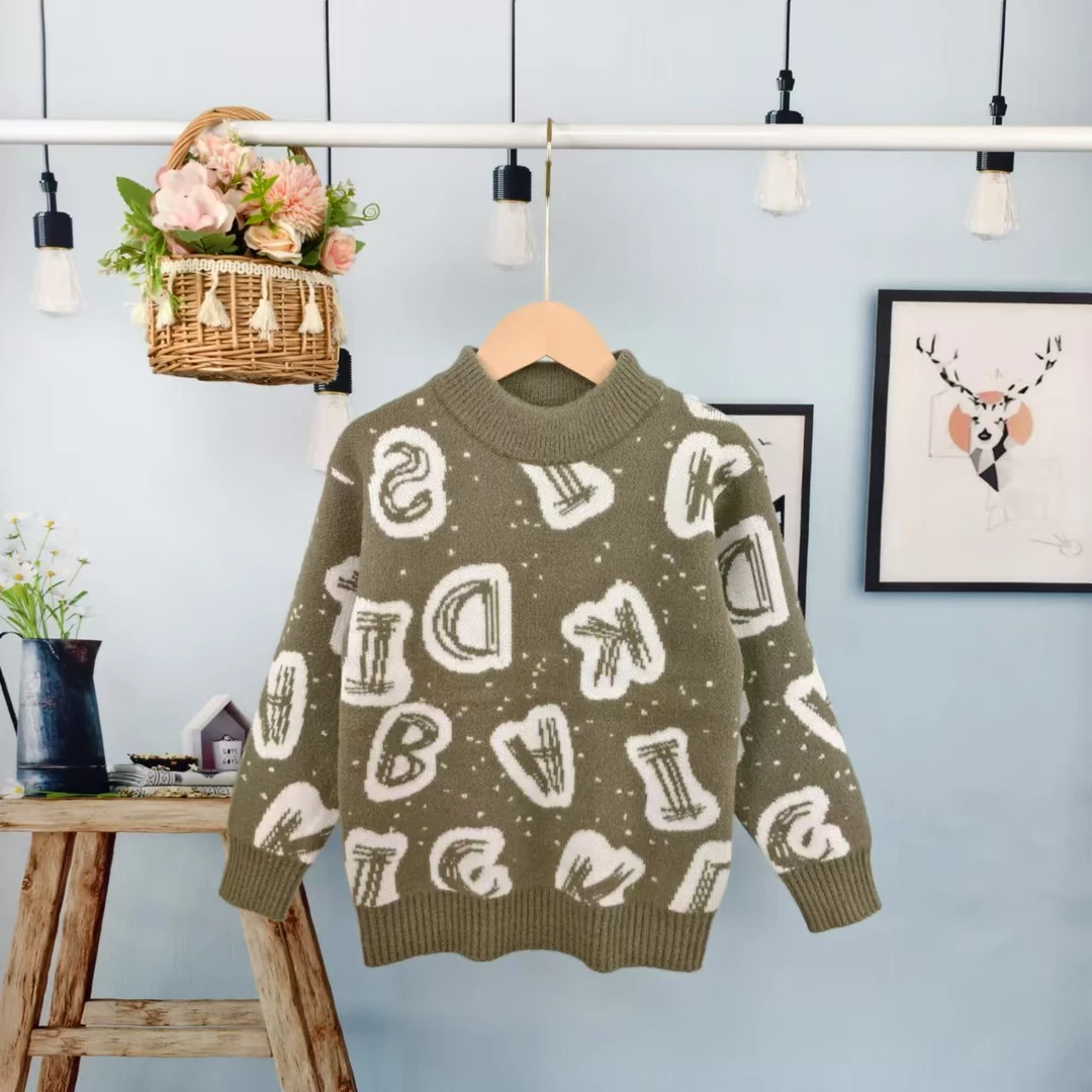 男童毛衣2025新款儿童洋气字母针织衫宝宝秋冬装加厚保暖打底上衣