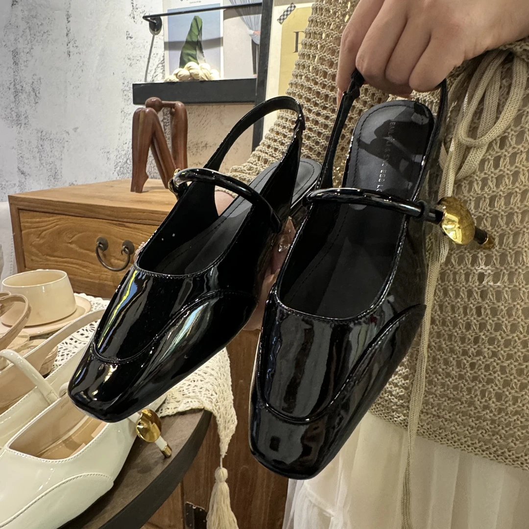 法式方头凉鞋女中跟设计配裙子气质单鞋夏季百搭包头鞋时尚百搭款