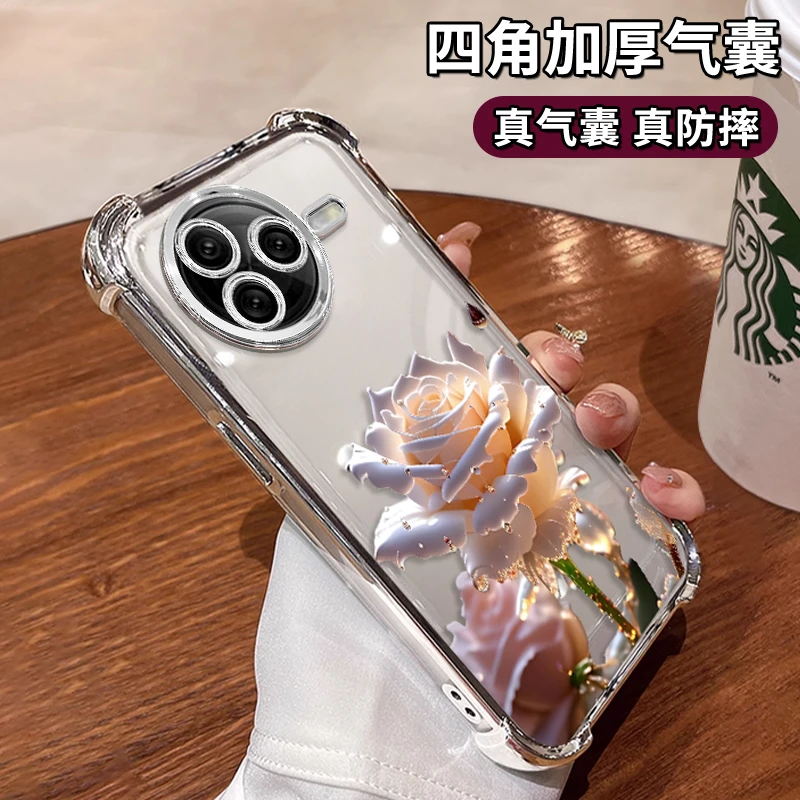 适用于红米k80水晶玫瑰电镀防摔壳创意女手机壳保护套