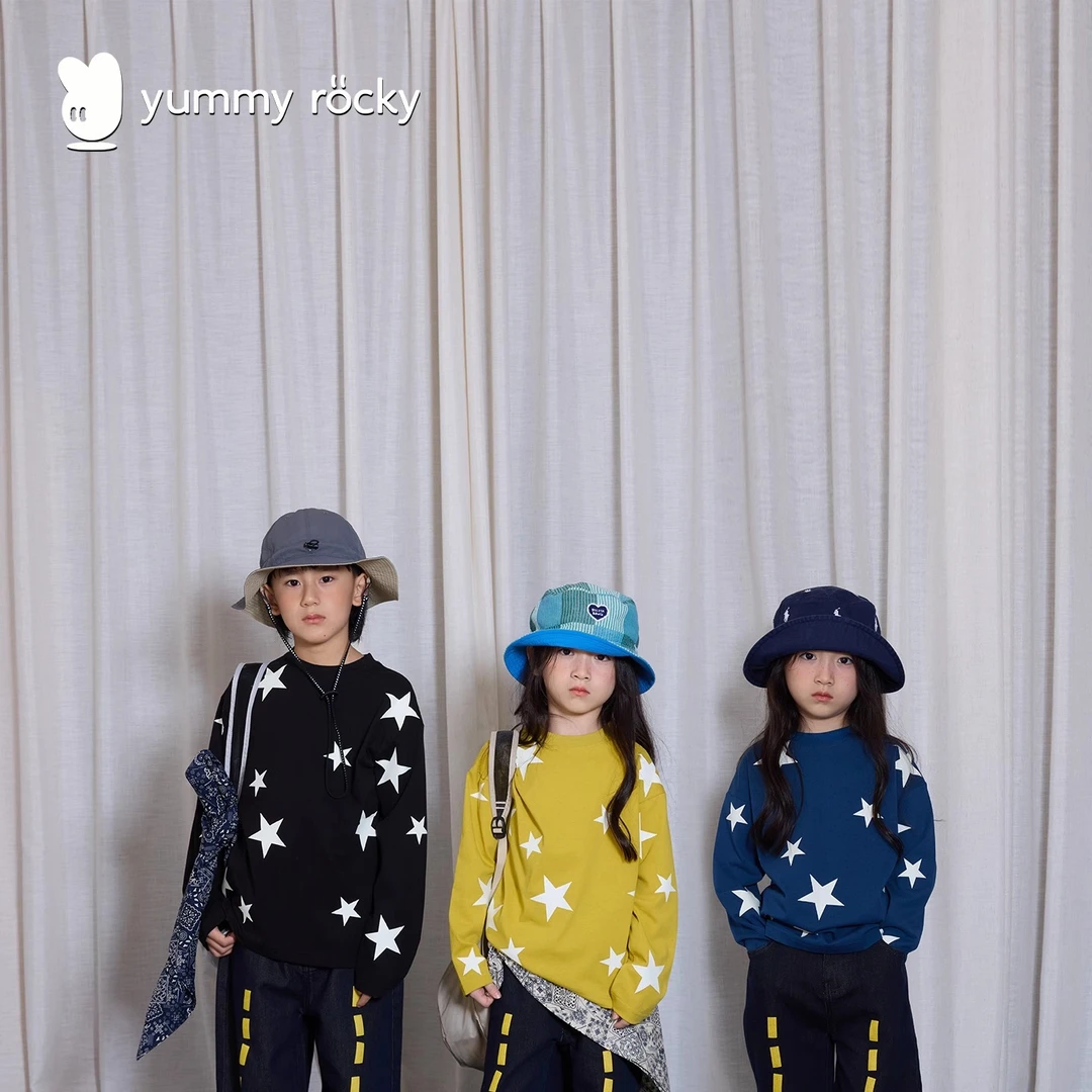 yummy&rocky星星夜光印花A类吸湿透气亲子长袖T