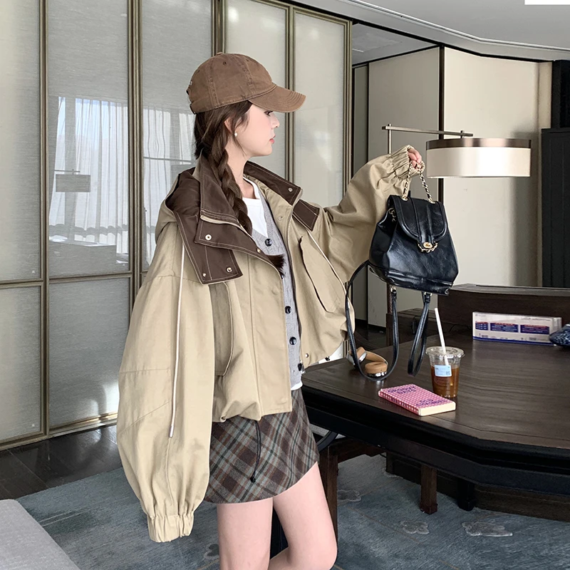 今年流行爆款工装风衣外套女小个子2025秋季新款连帽上衣设计感