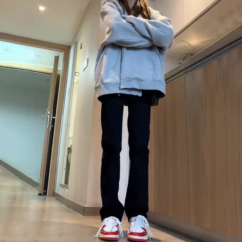 秋季黑色百搭高腰阔腿牛仔裤女大码遮胯显瘦梨型身材韩系直筒裤子