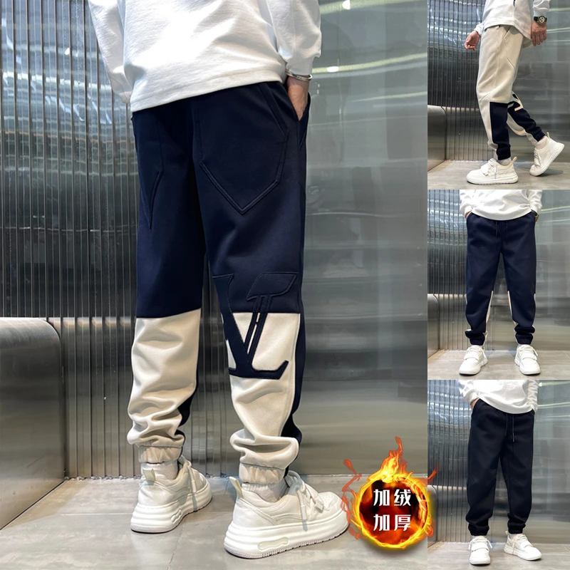 冬季新款休闲裤男士韩版撞色拼接束脚卫裤潮流百搭加厚保暖运动裤