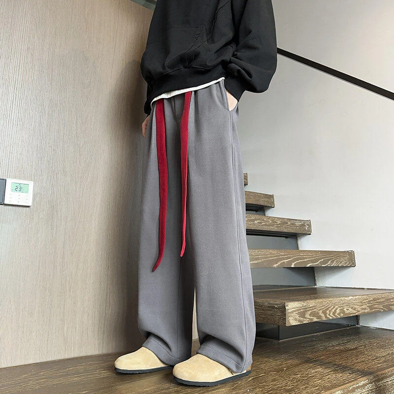 66990J加绒加厚糯米裤美式高街冬季大码休闲直筒阔腿长裤