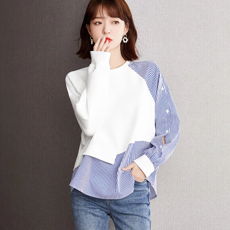 LXWY0057拉夏贝尔2025新款春装女长袖拼色卫衣女外套时尚上衣女