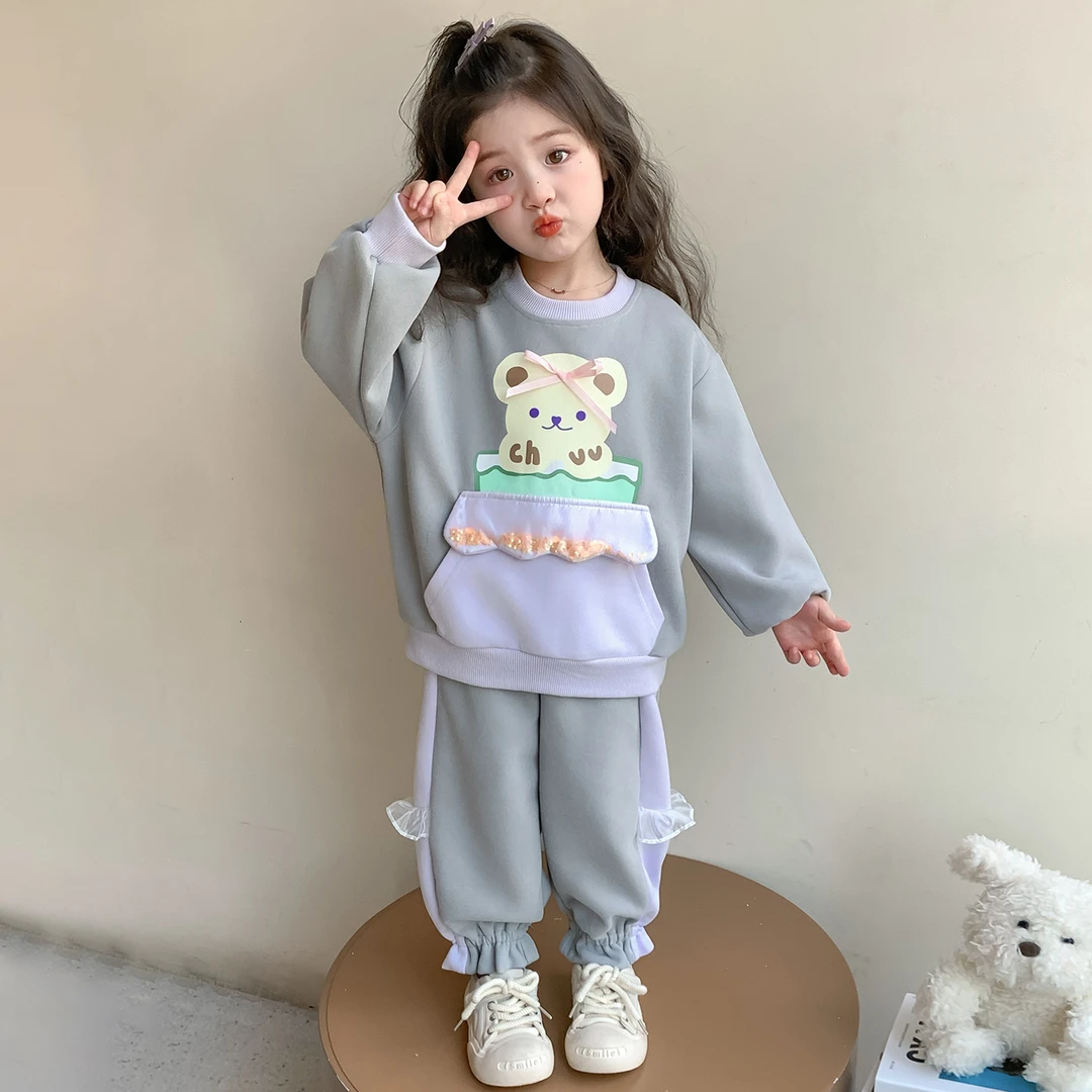 女童秋季2025新款儿童时尚潮流中小童卡通蛋糕小熊休闲风套装