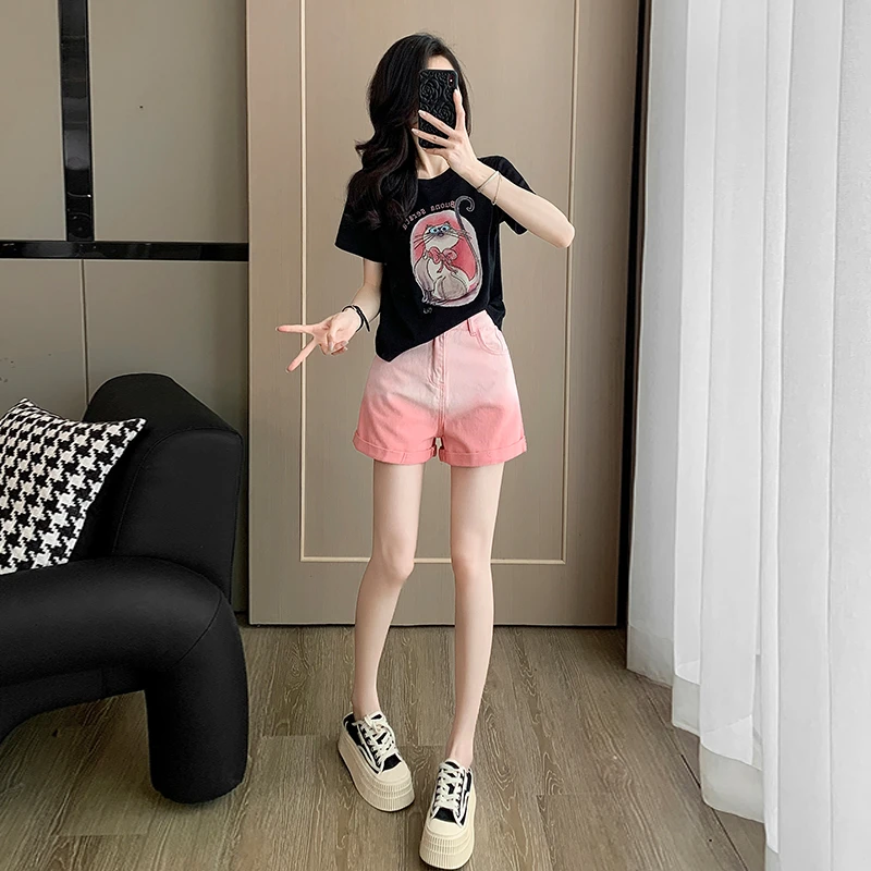 夏装搭配一整套针织短袖牛仔短裤2025夏季新款宽松减龄休闲套装女