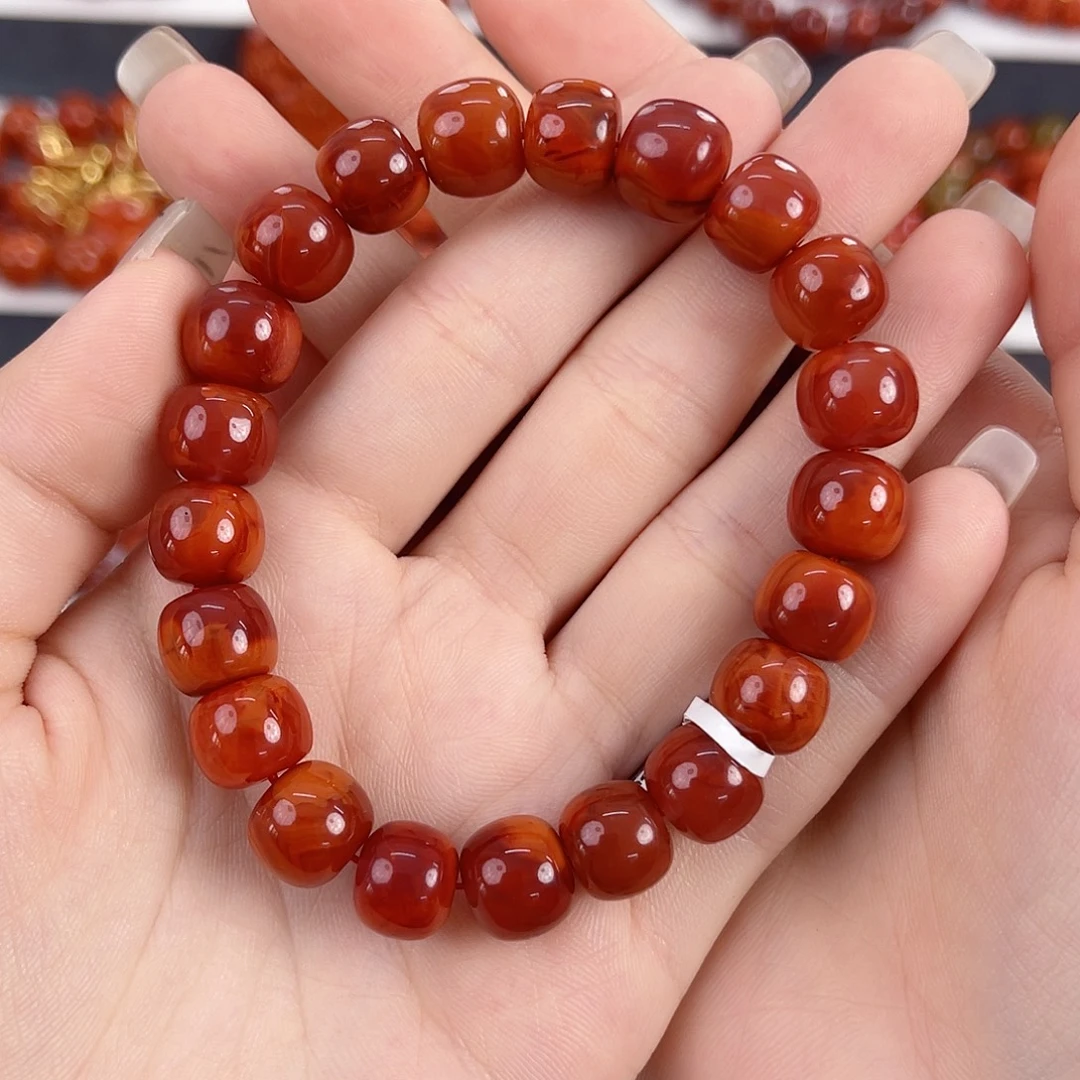 南红玛瑙未镶嵌瓦西牛血红火焰10mm老型手串