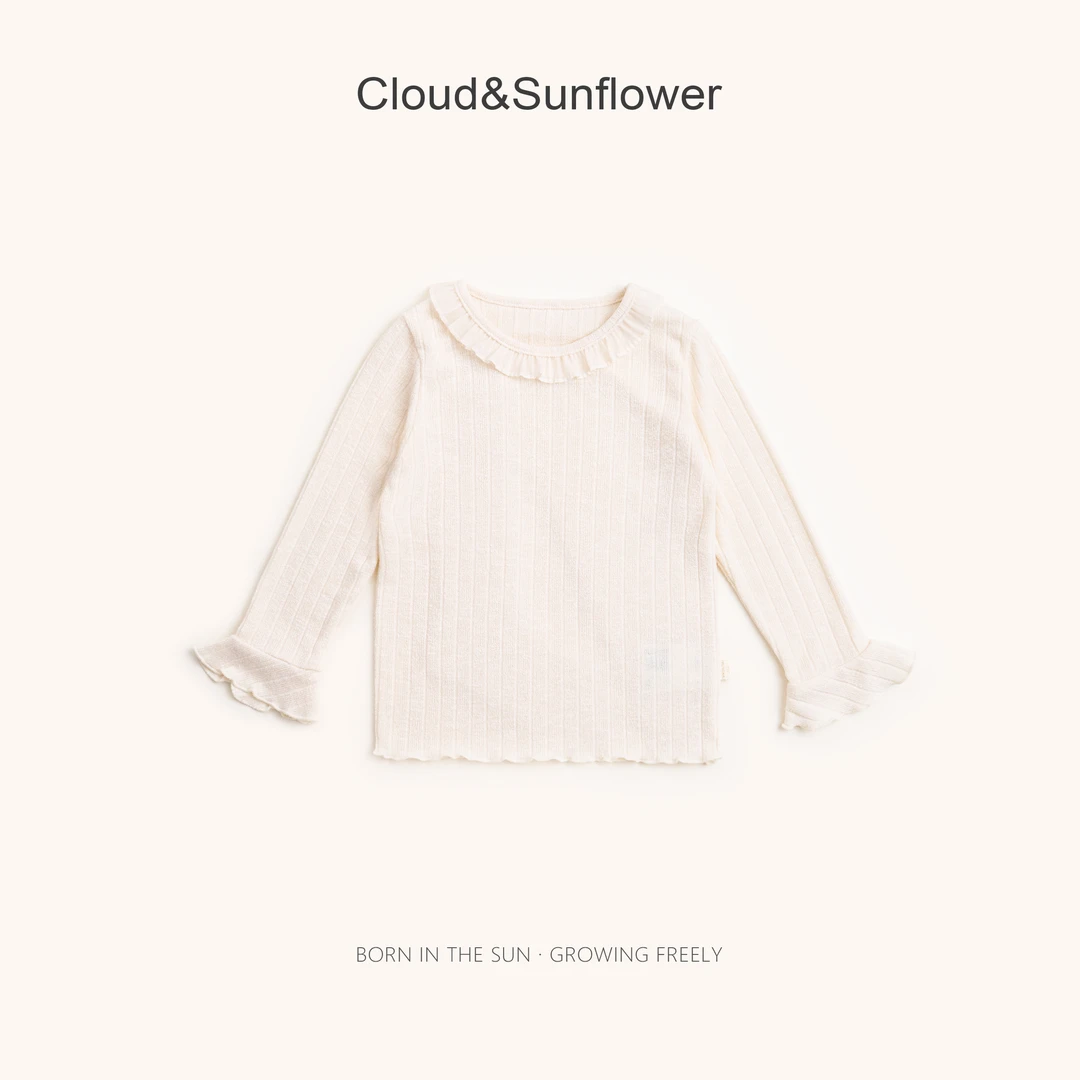 【云朵小葵】女童秋季新款蕾丝翻领木耳边休闲打底衫991521