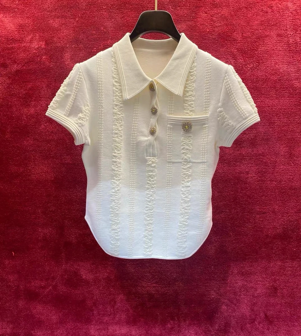 花颜小雏菊polo领通勤简约风短袖针织衫女2025早春新款