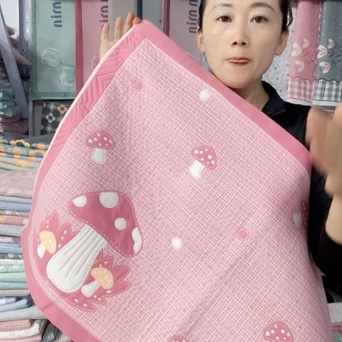 棉纱布粉色蘑菇纯棉
