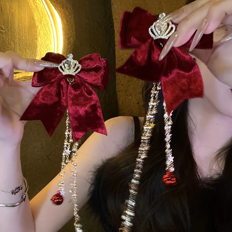 复古公主风显白蝴蝶结发夹氛围感星星可拆卸链条发饰