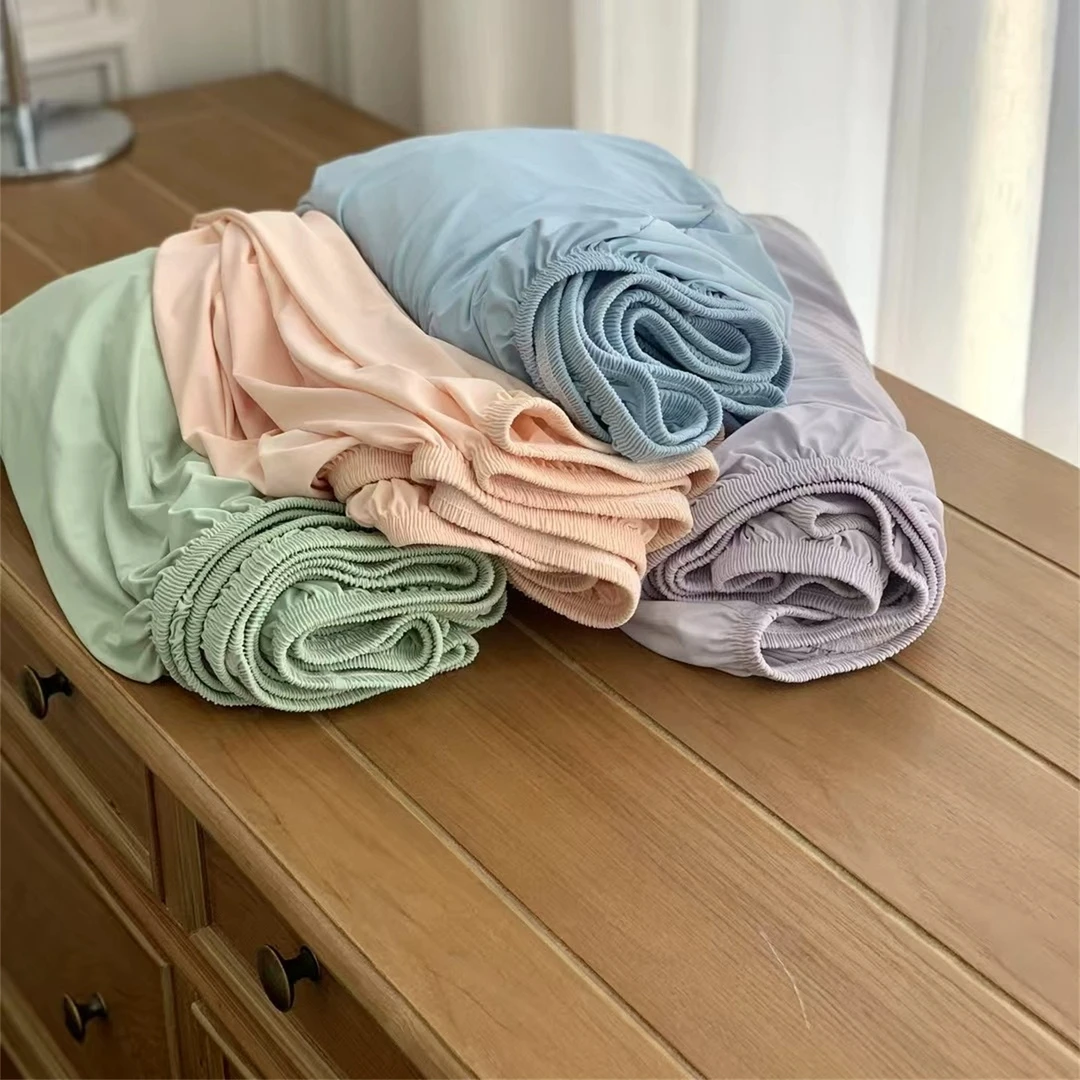 韩国夏季纯色凉感床笠黑科技冰皮凉皮床单双人全包床罩床垫保护套