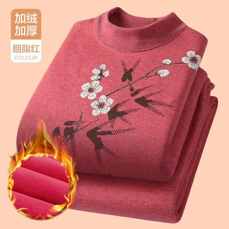 {春姐保暖衣}女士保暖内衣冬季妈妈防寒加绒中老年人大码中套装