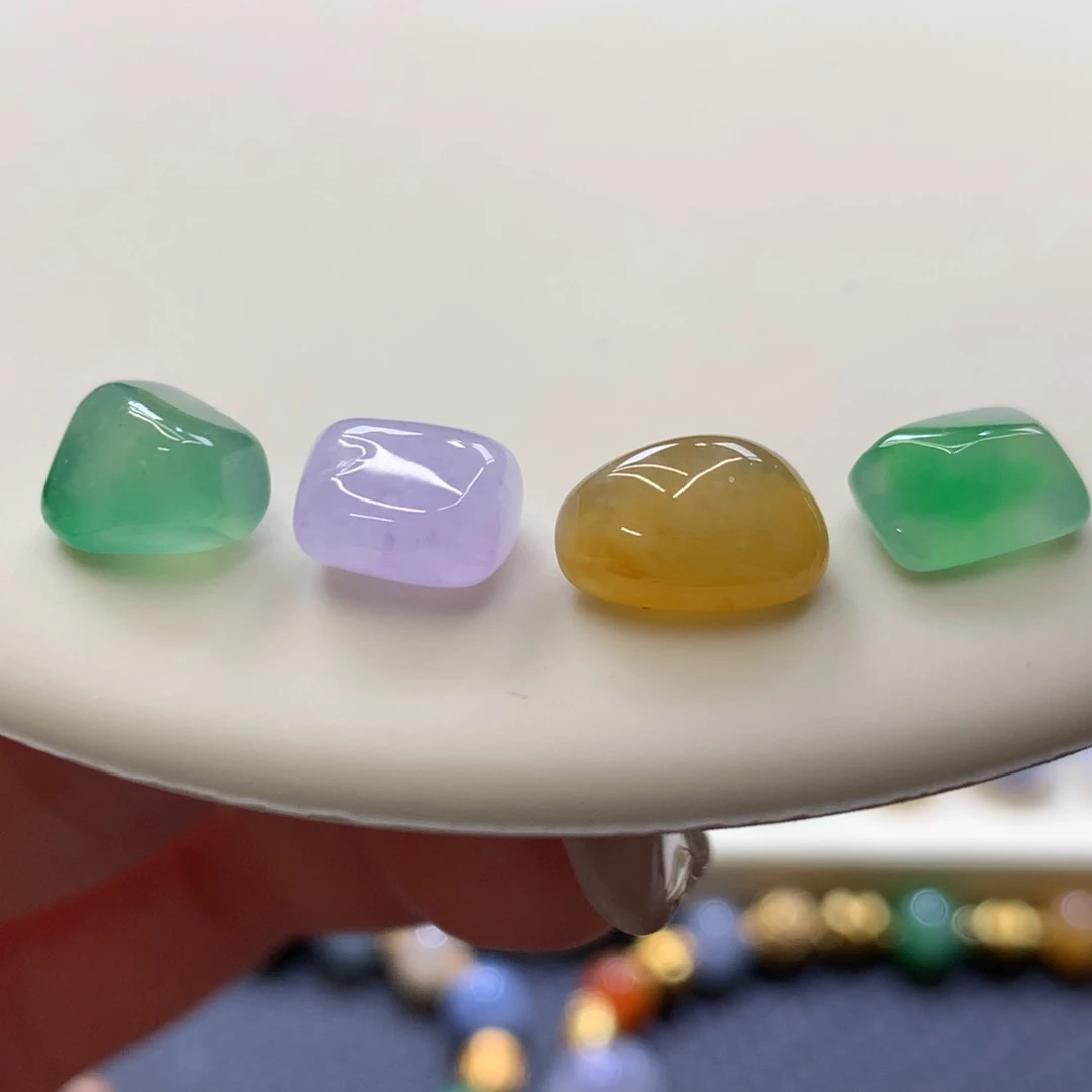 定制翡翠未镶嵌 毛货抛光定制 木那甜绿随形一组 可单