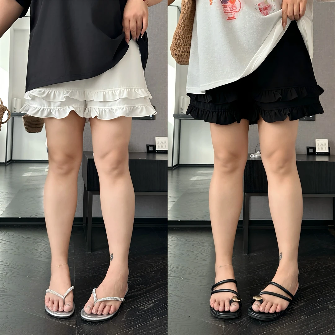 断码捡漏H云团岛屿 / 辣妹显瘦木耳边热裤短裤15004花契大码200斤