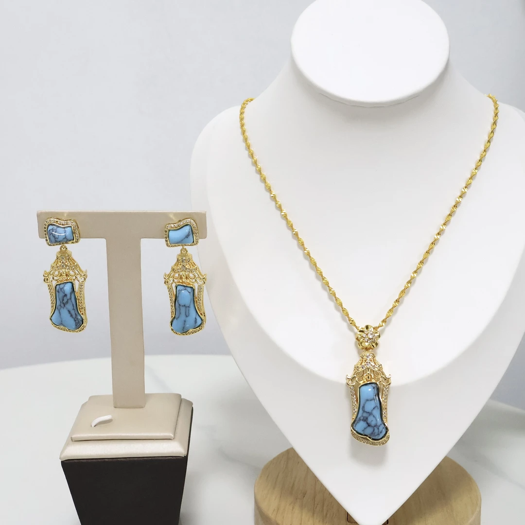 黄铜大理石耳饰 【两件套】藏族饰品藏族舞配饰藏族首饰黄铜镀金