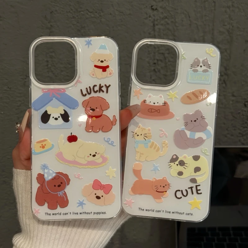 适用于苹果16promax双层IMD手机壳iPhone15可爱小众ins卷毛小狗们