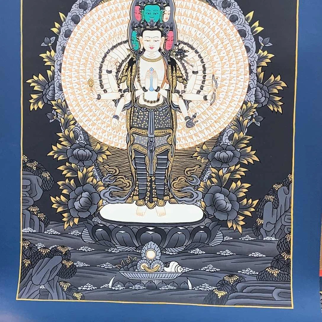 卷轴画40×60灰唐千手观音