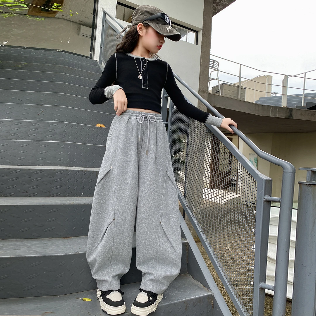 2025新款女童中大童休闲卫裤洋气宽松弯刀阔腿裤春秋运动外穿长裤